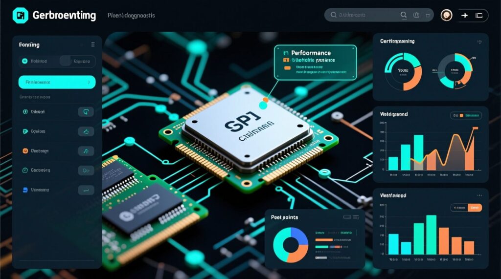 서버 간 데이터 전송 – 파란색 조명의 서버 타워가 곡선 화살표로 연결되어 순차적 데이터 흐름을 보여주는 분산 시스템 구조