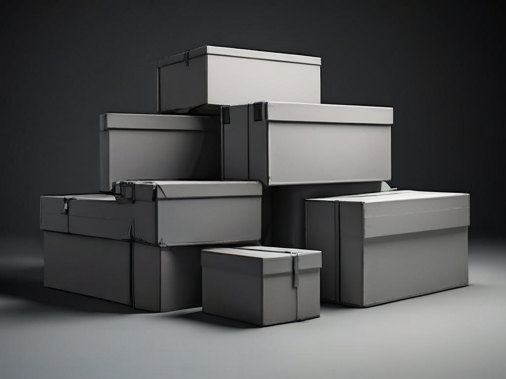 Three blank archive boxes with removable compartment inserts arranged on a matte gray surface.
